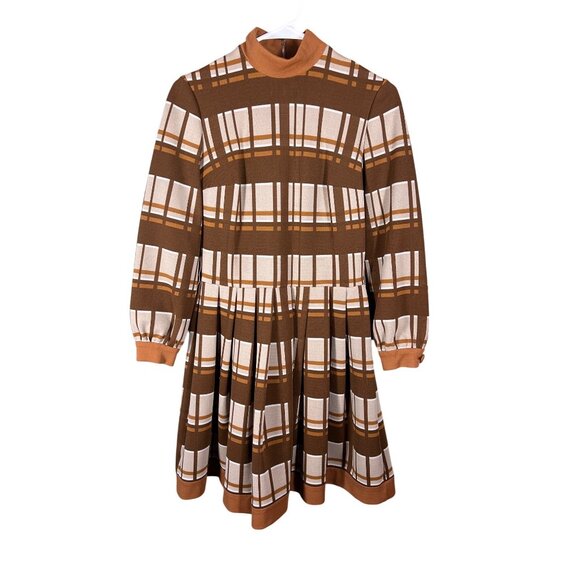 VTG 60’s Promenade MOD Brown Plaid Dress Made In Italy Sz 10 Brady Bunch Retro - Picture 7 of 13